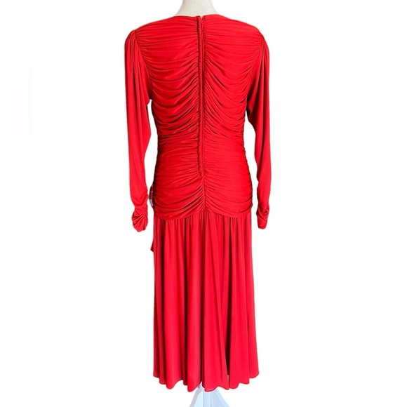 Vintage Claralura Ruched Rhinestone Red Goddess Dress Cocktail Party Made in USA - Picture 7 of 14